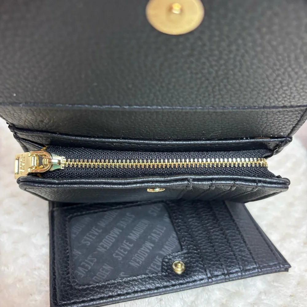 Steve Madden Faux Black Leather Tri-fold Wallet